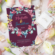 Elegant maroon colourful watercolor floral wedding