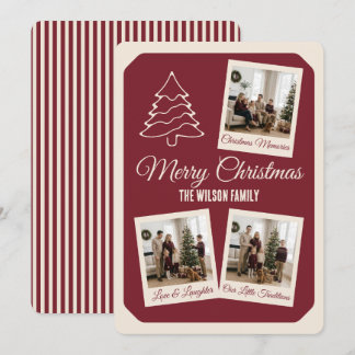 Elegant Maroon Custom 3 Photo Collage Christmas Holiday Card