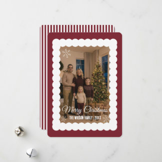 Elegant Maroon Family Photo Personalised Christmas Holiday Card