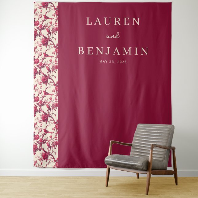 Elegant Maroon Floral Border Tapestry (In Situ)