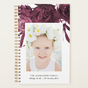 Elegant Maroon Floral Bouquet with Name and Photo Planner