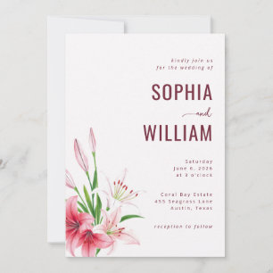 Elegant Maroon Floral Lilies Invitation