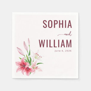 Elegant Maroon Floral Lilies Napkin