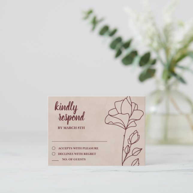 Elegant Maroon Floral RSVP Enclosure Card (Standing Front)