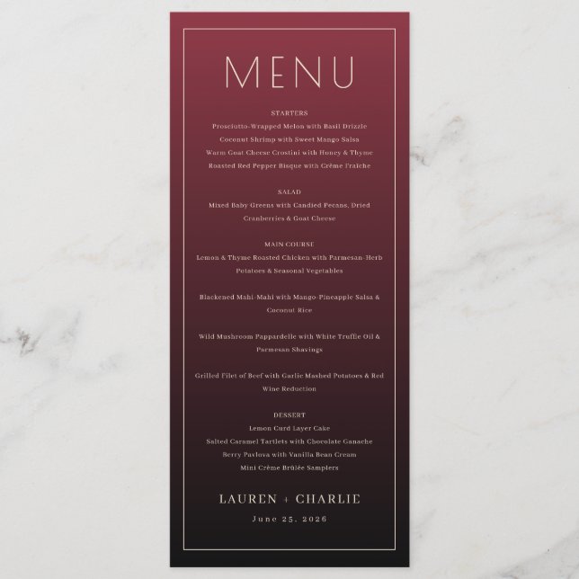 Elegant Maroon Formal Menu (Front)