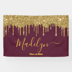 Elegant Maroon Gold Graduation Party Class of 2024 Banner