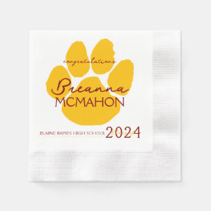 Elegant Maroon & Gold Graduation Pawprint Paper Napkin