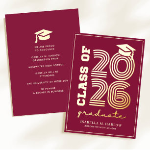Elegant Maroon Gold Graduation YY Announcement