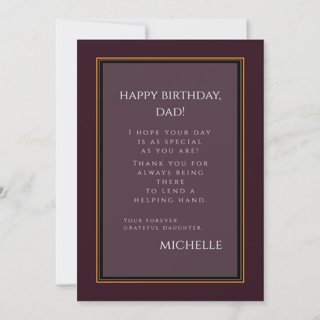 Elegant Maroon "Happy birthday, dad" Card (Back)