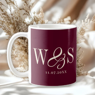 Elegant maroon initial wedding couples coffee mug