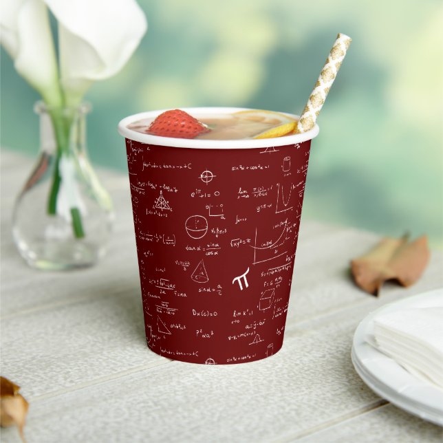 Elegant Maroon Math Party Paper Cups (Insitu)