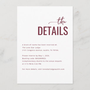 Elegant Maroon Minimalist Details Enclosure Card