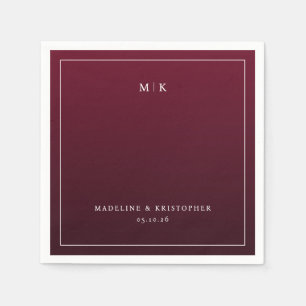 Elegant Maroon Minimalist Initials Napkin