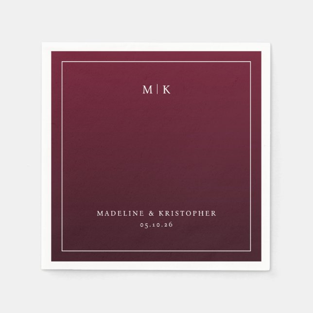 Elegant Maroon Minimalist Initials Napkin (Front)