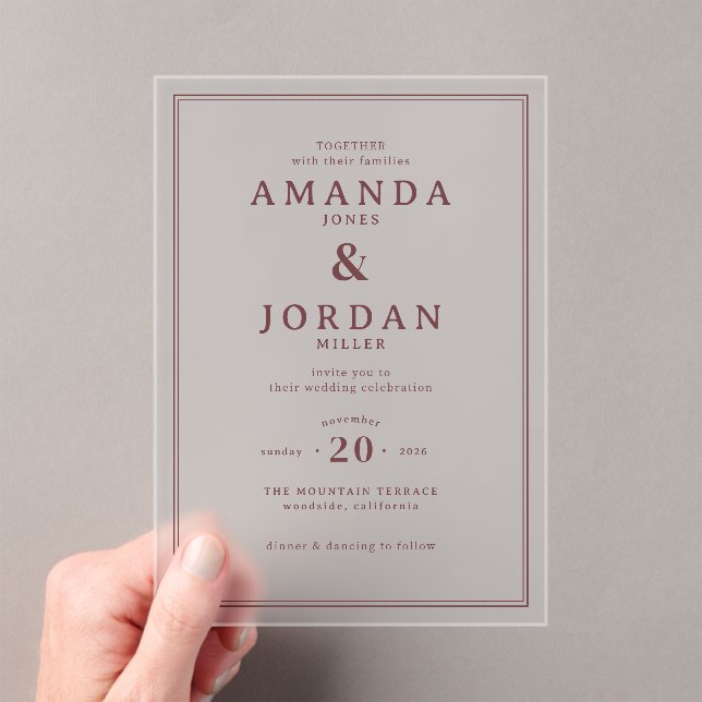 Elegant Maroon Minimalist Wedding Invitation (Insitu (Handheld))