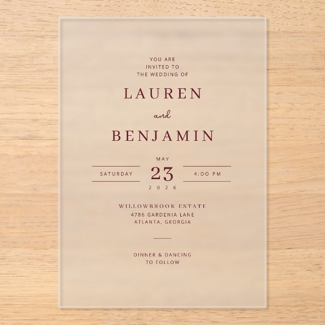 Elegant Maroon Minimalist Wedding Invitation (Front)