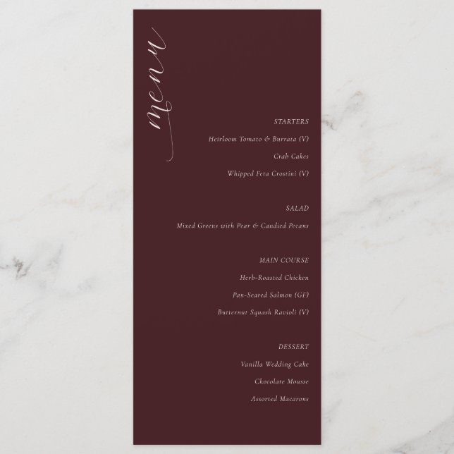 Elegant Maroon Minimalist Wedding Menu (Front)