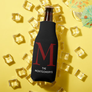 Elegant Maroon Monogram Name Bottle Cooler