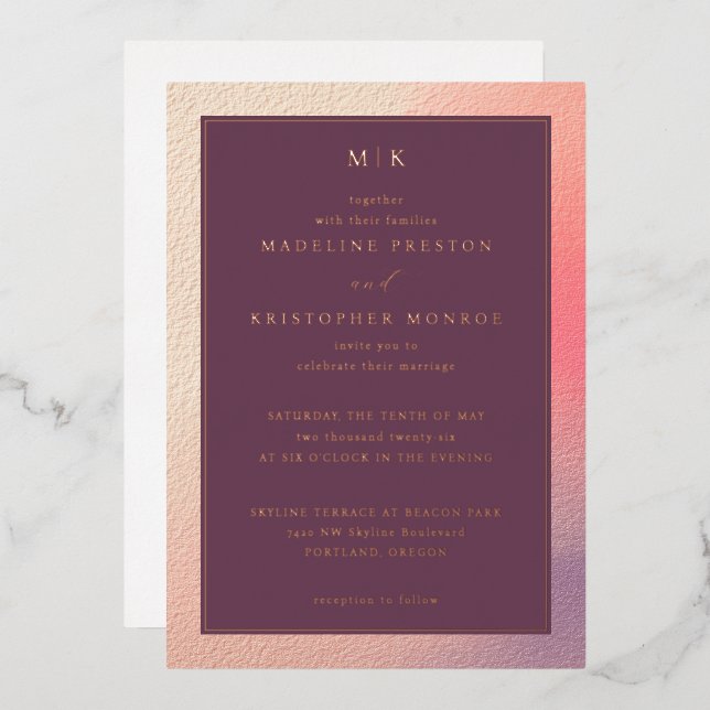 Elegant Maroon Ombre Wedding Invitation (Front/Back)