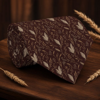 Elegant Maroon Pampas Grass Wheat Groomsmen Tie