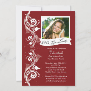 Elegant Maroon Photo Graduation Party Invitation