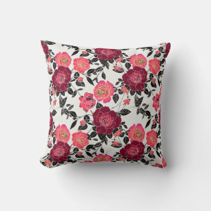 Elegant Maroon Pink Burgundy Rose Flower Cushion