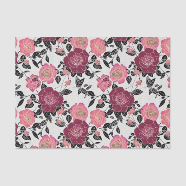 Elegant Maroon Pink Burgundy Rose Flower Tissue Paper (Front)