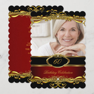 Elegant Maroon Red Black Gold 60th Birthday Party Invitation