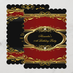 Elegant Maroon Red Black Gold Birthday Party Invitation