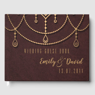 Elegant Maroon Red Indian Traditional Design Guest Book