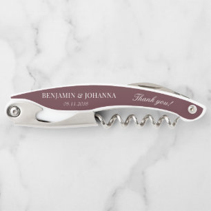Elegant Maroon Red Wedding Thank You Guest Favours Corkscrew