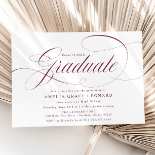 Elegant Maroon Script Graduation Party Invitation