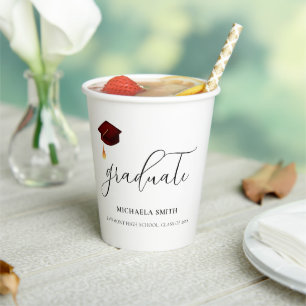 Elegant Maroon Script High School Graduate  Paper Cups
