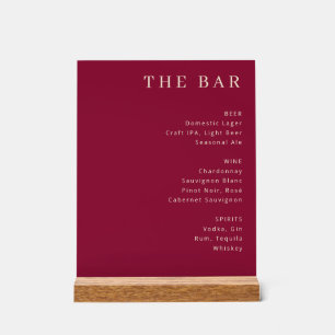 Elegant Maroon Serif Bar Menu Sign