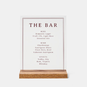 Elegant Maroon Serif Bar Menu Sign