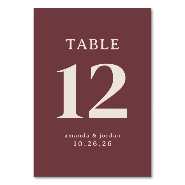 Elegant Maroon Table Number (Front)