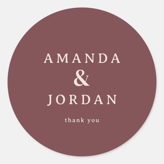 Elegant Maroon Typographic Thank You Classic Round Sticker (Front)
