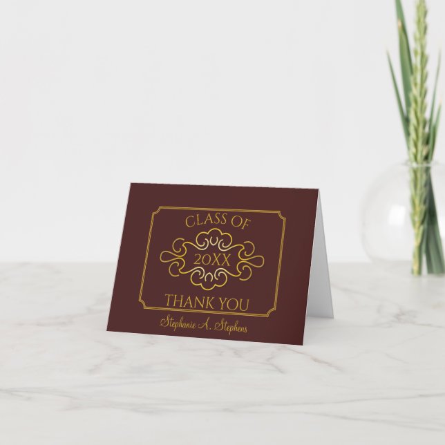 Elegant Maroon University Graduation Thank You Card (Front)