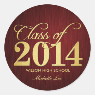 Elegant Maroon vignette and Gold Class of 2014 Classic Round Sticker