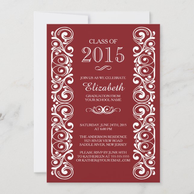 Elegant Maroon White Graduation Party Invitation (Front)