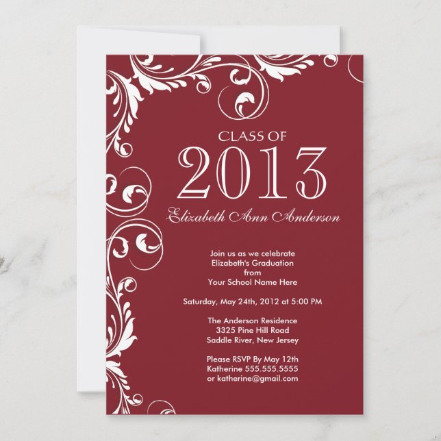 Elegant Maroon White Graduation Party Invitation (Front)