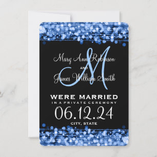 Elegant Marriage Elopement Sparkles Blue Announcement