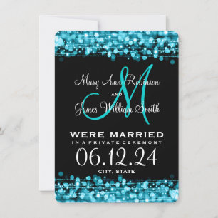Elegant Marriage Elopement Sparkles Turquoise Announcement