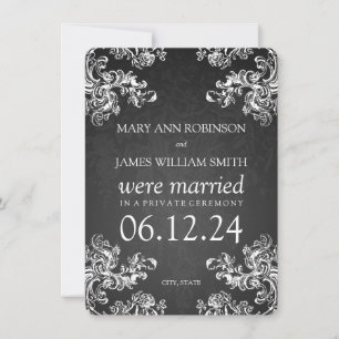 Elegant Marriage Elopement Vintage Swirls 2 Black Announcement