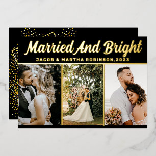Elegant Married And Bright Christmas Multi Photo Foil Holiday Card