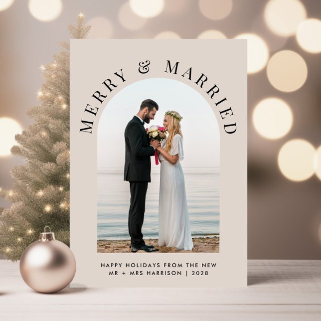 Elegant Married And Merry Arch Photo Christmas Holiday Card (A beautiful and unique way to announce your marriage to family and friends this holiday season)