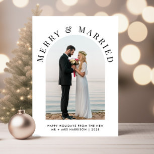 Elegant Married And Merry Arch Photo Christmas Holiday Card