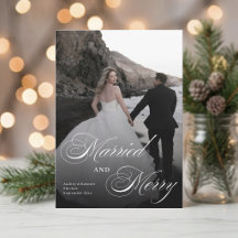 Elegant Married and Merry Minimal Photo Christmas