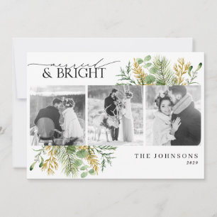 Elegant Married & Bright Gold Black & White Photo Holiday Card