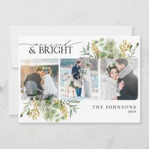 Elegant Married & Bright Gold Botanical Photo Holiday Card